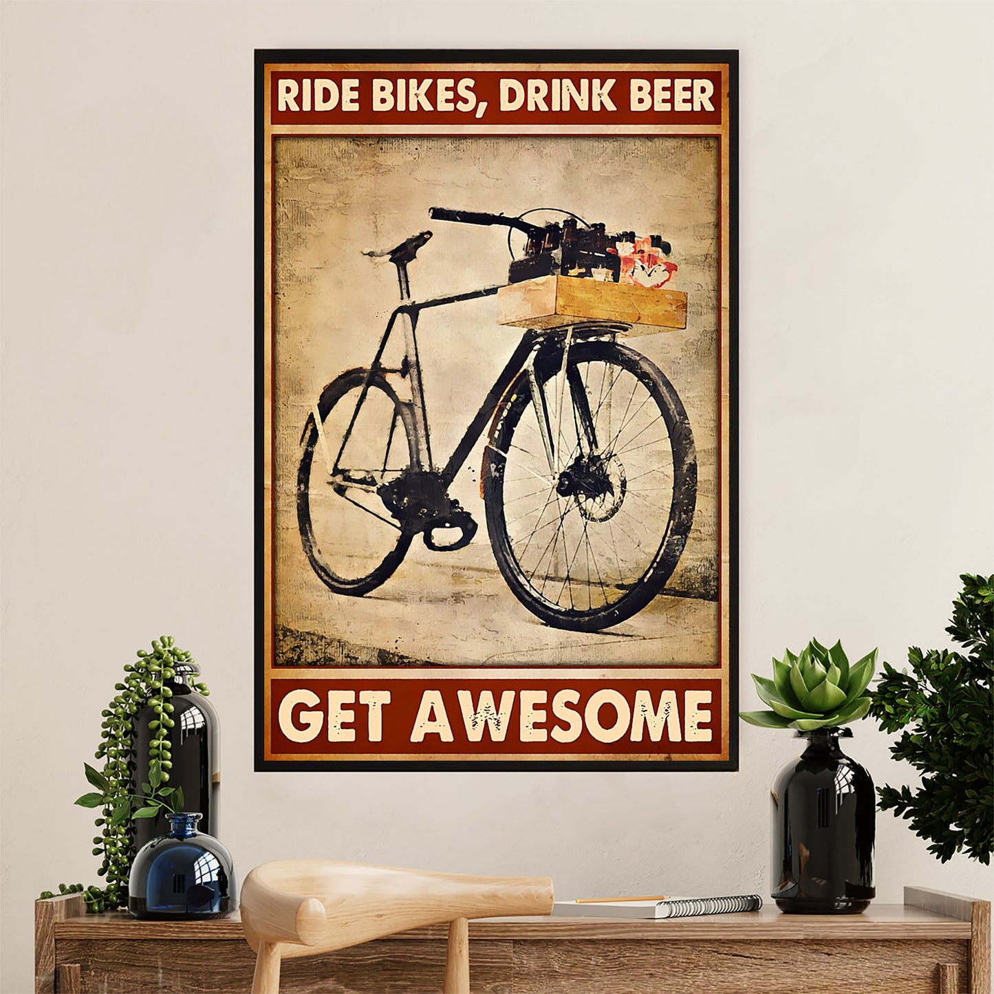 Cycling, Mountain Biking Poster Prints | Ride Bikes Drink Beer | Wall Art Gift for Cycler
