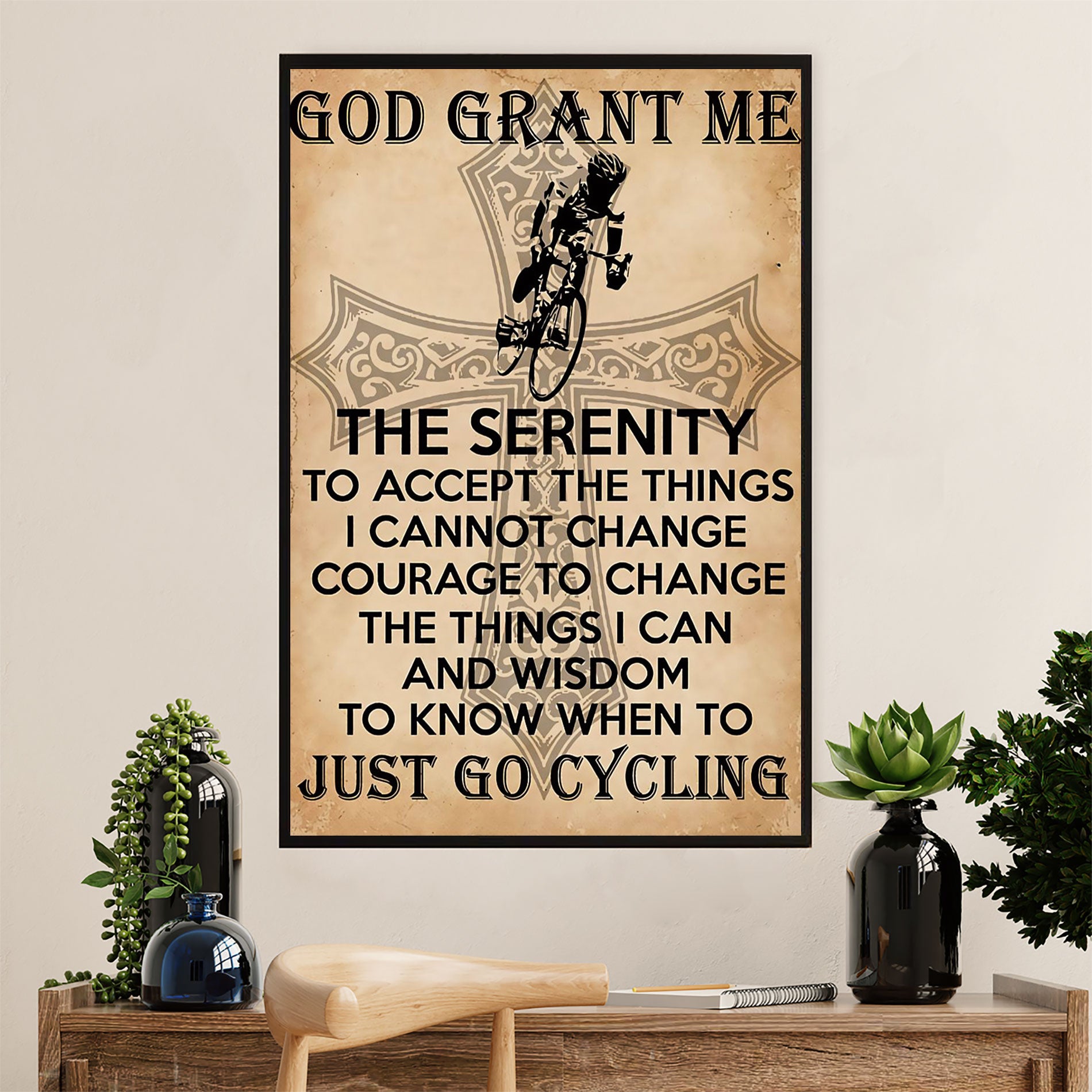 Cycling, Mountain Biking Canvas Wall Art Prints | God Grant Me | Home Décor Gift for Cycler