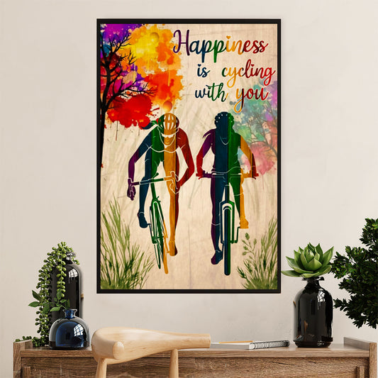 Cycling, Mountain Biking Canvas Wall Art Prints | Happiness is | Home Décor Gift for Cycler