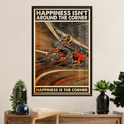 Cycling, Mountain Biking Canvas Wall Art Prints | Happiness is The Corner | Home Décor Gift for Cycler