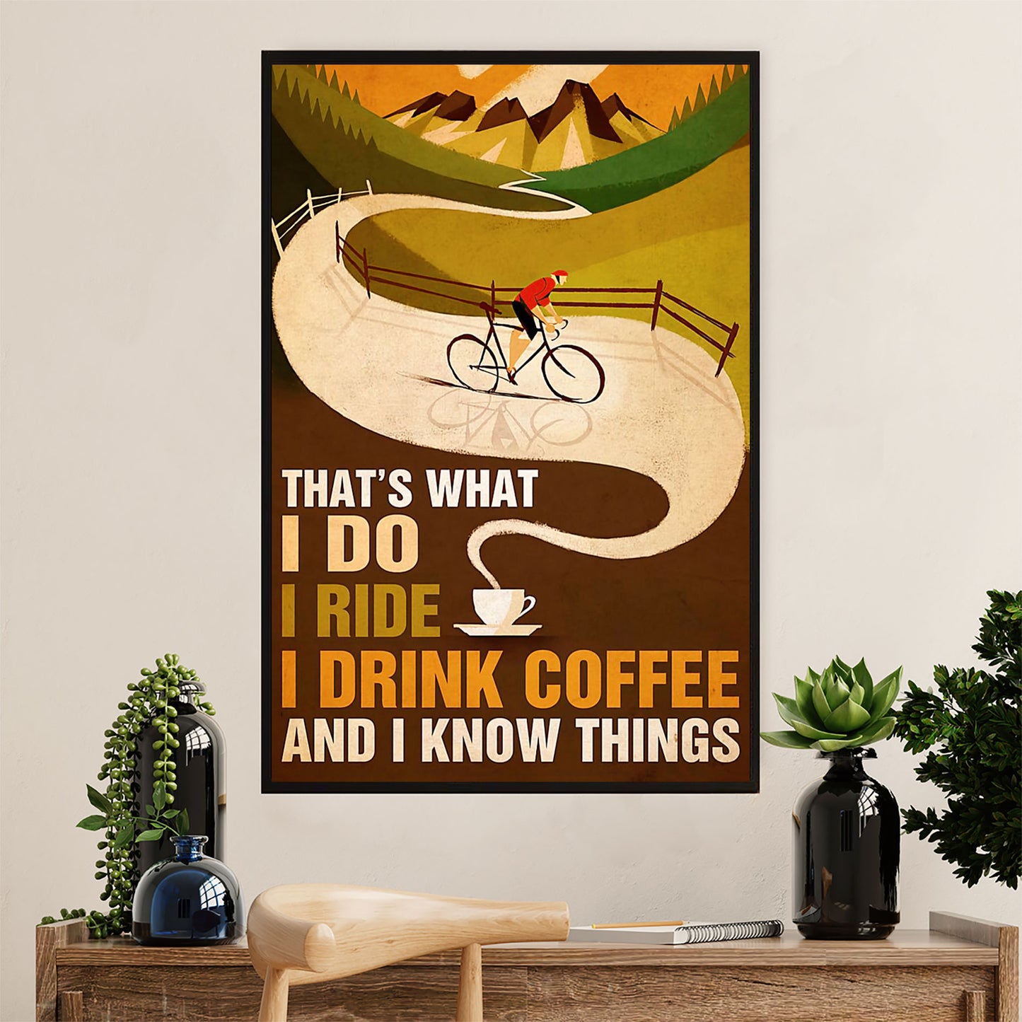 Cycling, Mountain Biking Poster Prints | Loves Coffee & Riding | Wall Art Gift for Cycler