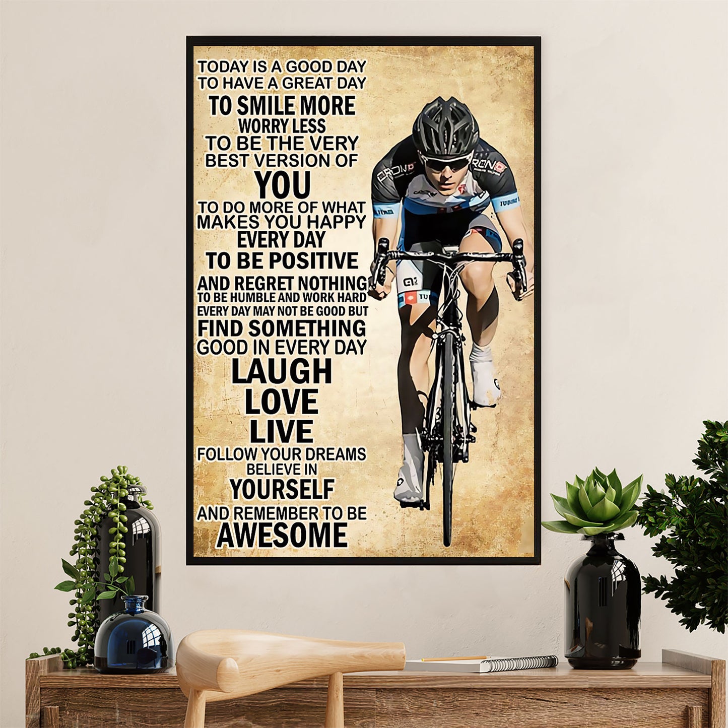 Cycling, Mountain Biking Poster Prints | Laugh Love Live | Wall Art Gift for Cycler