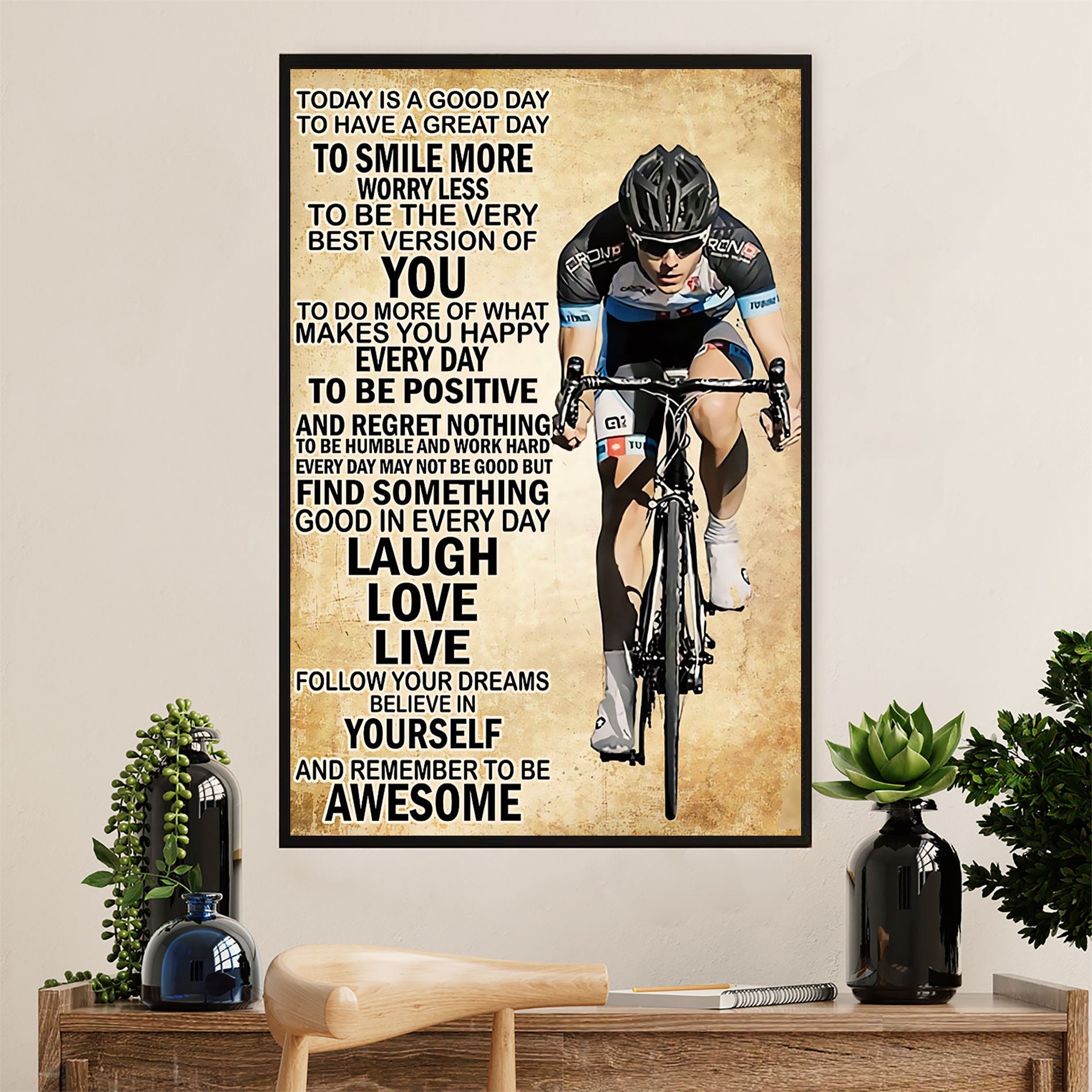 Cycling, Mountain Biking Poster Prints | Laugh Love Live | Wall Art Gift for Cycler