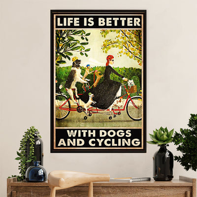 Cycling, Mountain Biking Poster Prints | Woman Loves Dogs & Cycling | Wall Art Gift for Cycler