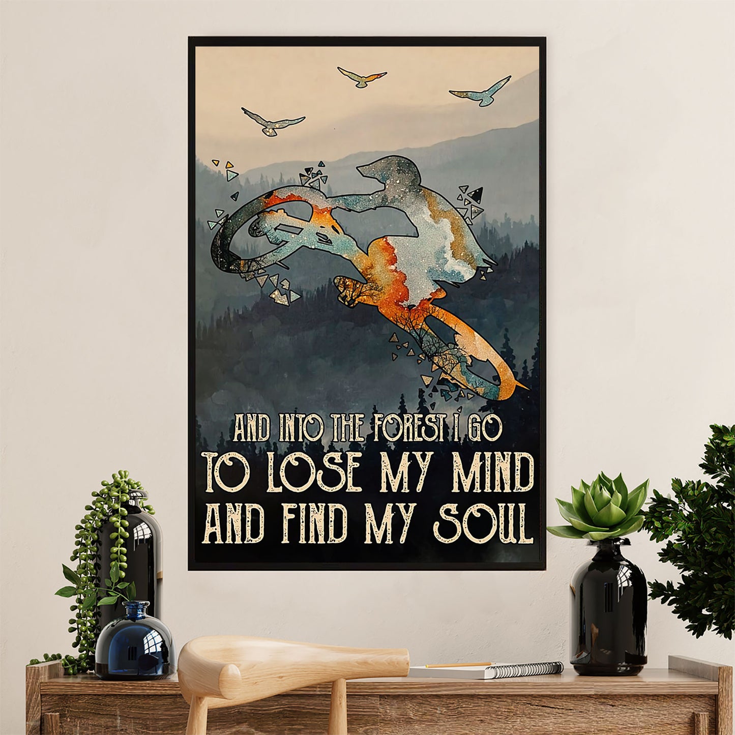 Cycling, Mountain Biking Canvas Wall Art Prints | Into The Forest | Home Décor Gift for Cycler