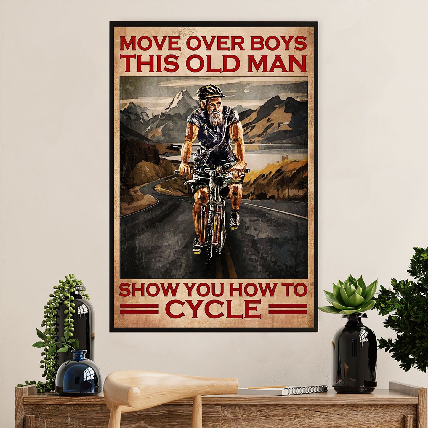 Cycling, Mountain Biking Canvas Wall Art Prints | Old Man Cycles | Home Décor Gift for Cycler