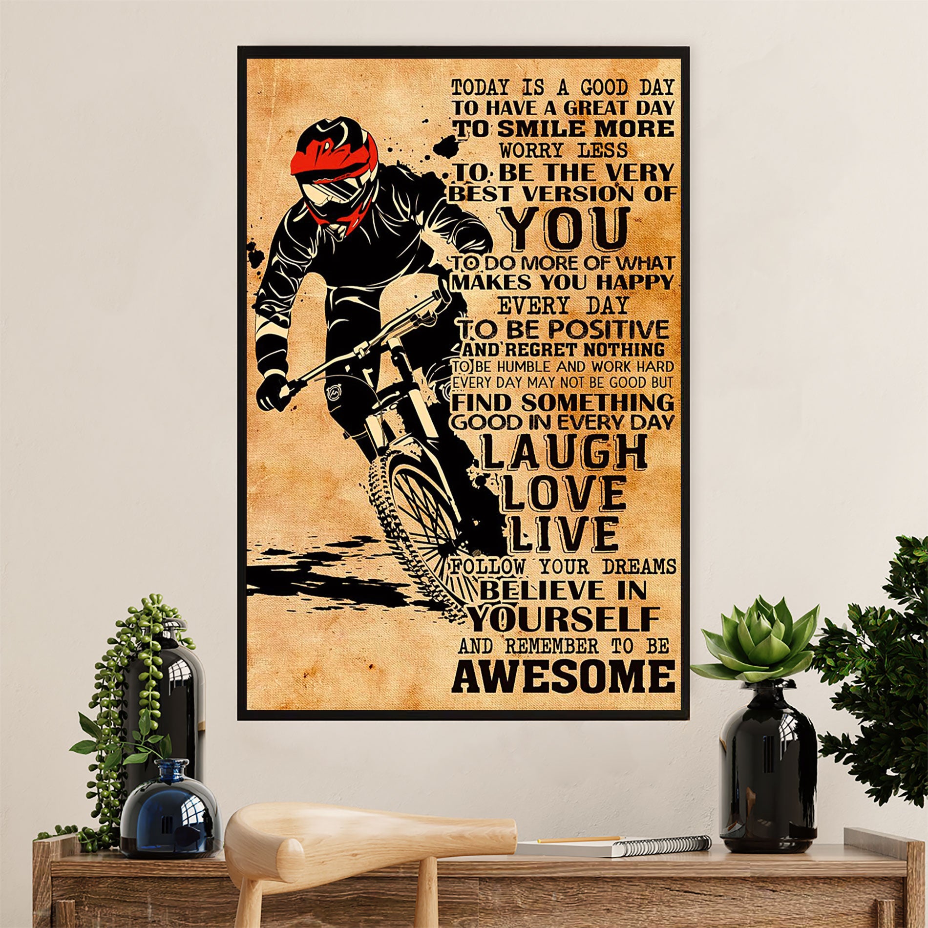 Cycling, Mountain Biking Canvas Wall Art Prints | Smile More | Home Décor Gift for Cycler