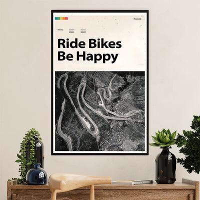 Cycling, Mountain Biking Poster Prints | Ride Bikes Be Happy | Wall Art Gift for Cycler