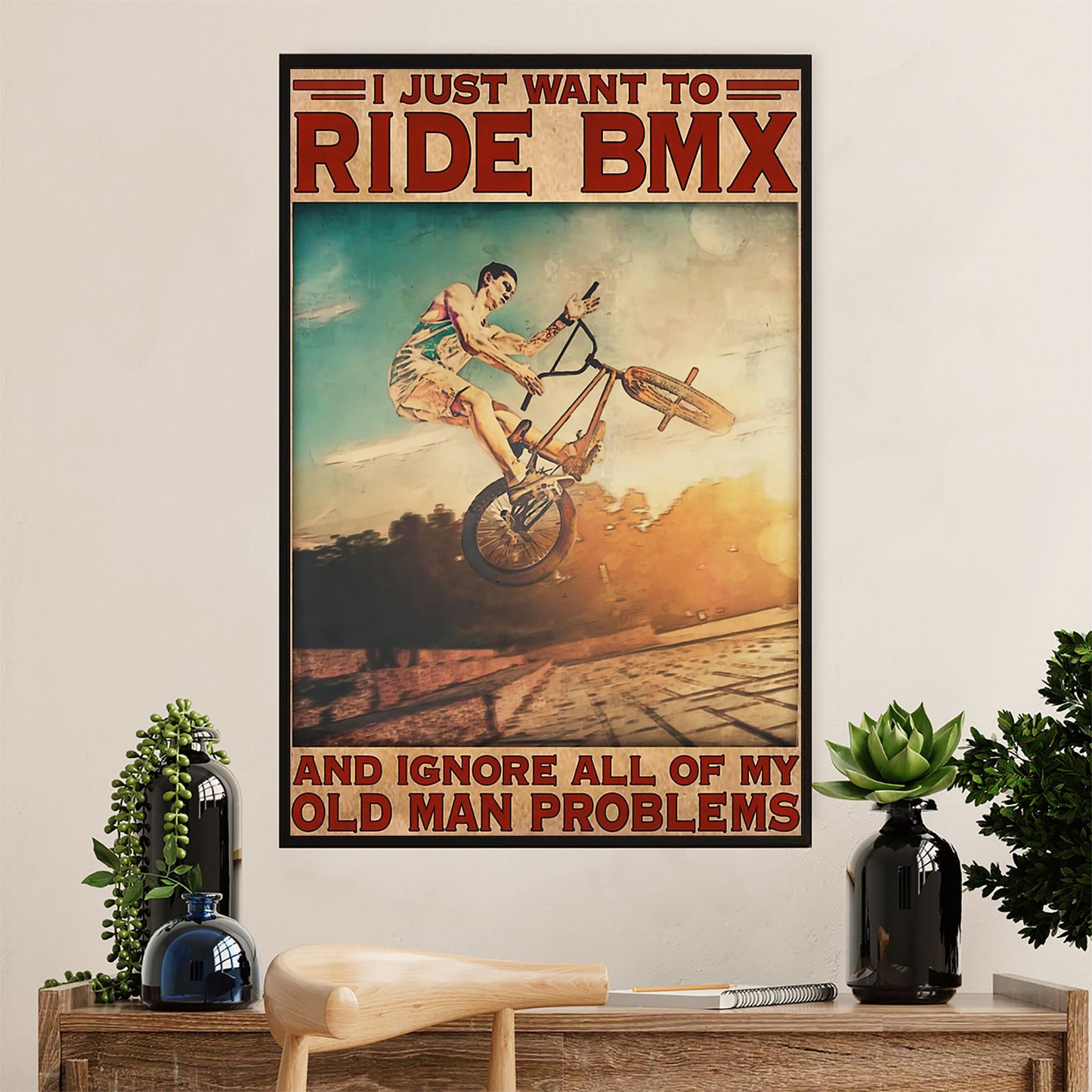 Cycling, Mountain Biking Poster Prints | Old Man Rides BMX | Wall Art Gift for Cycler