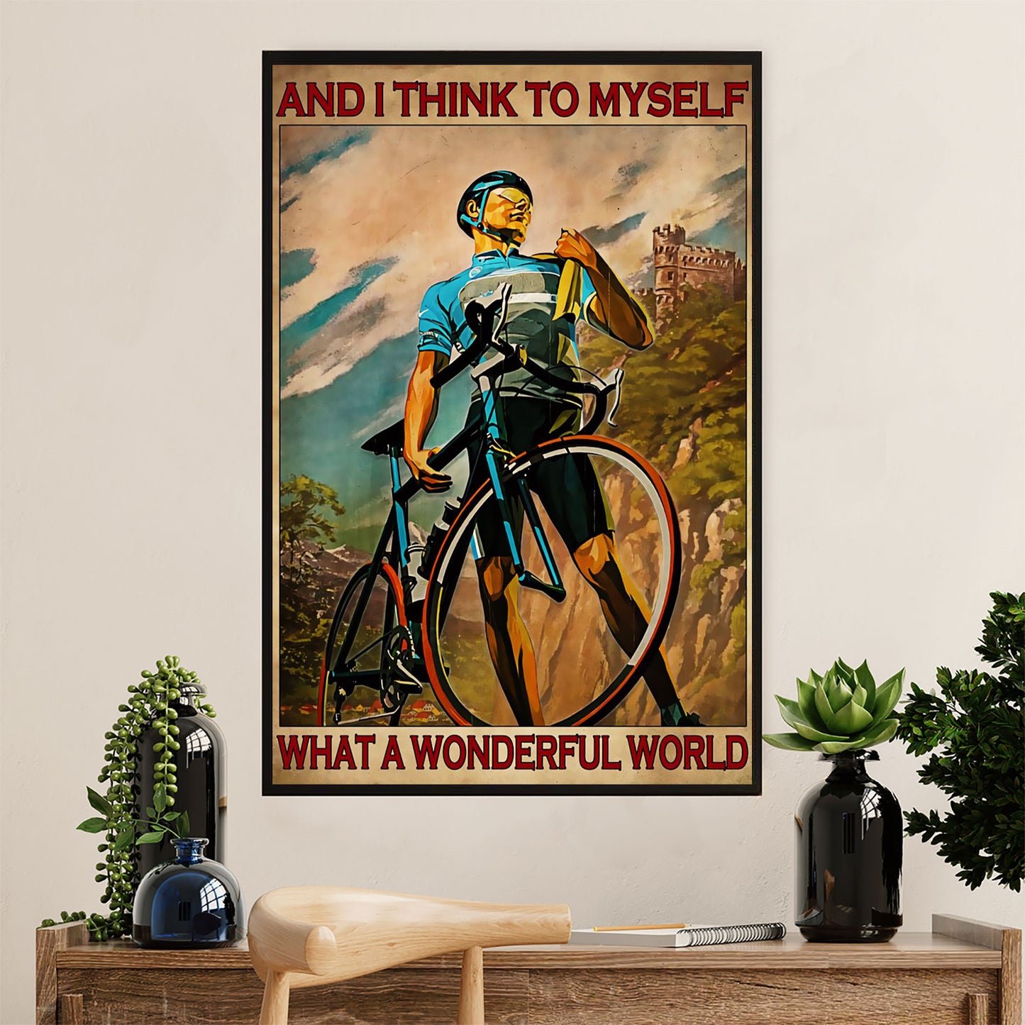 Cycling, Mountain Biking Canvas Wall Art Prints | Wonderful World | Home Décor Gift for Cycler