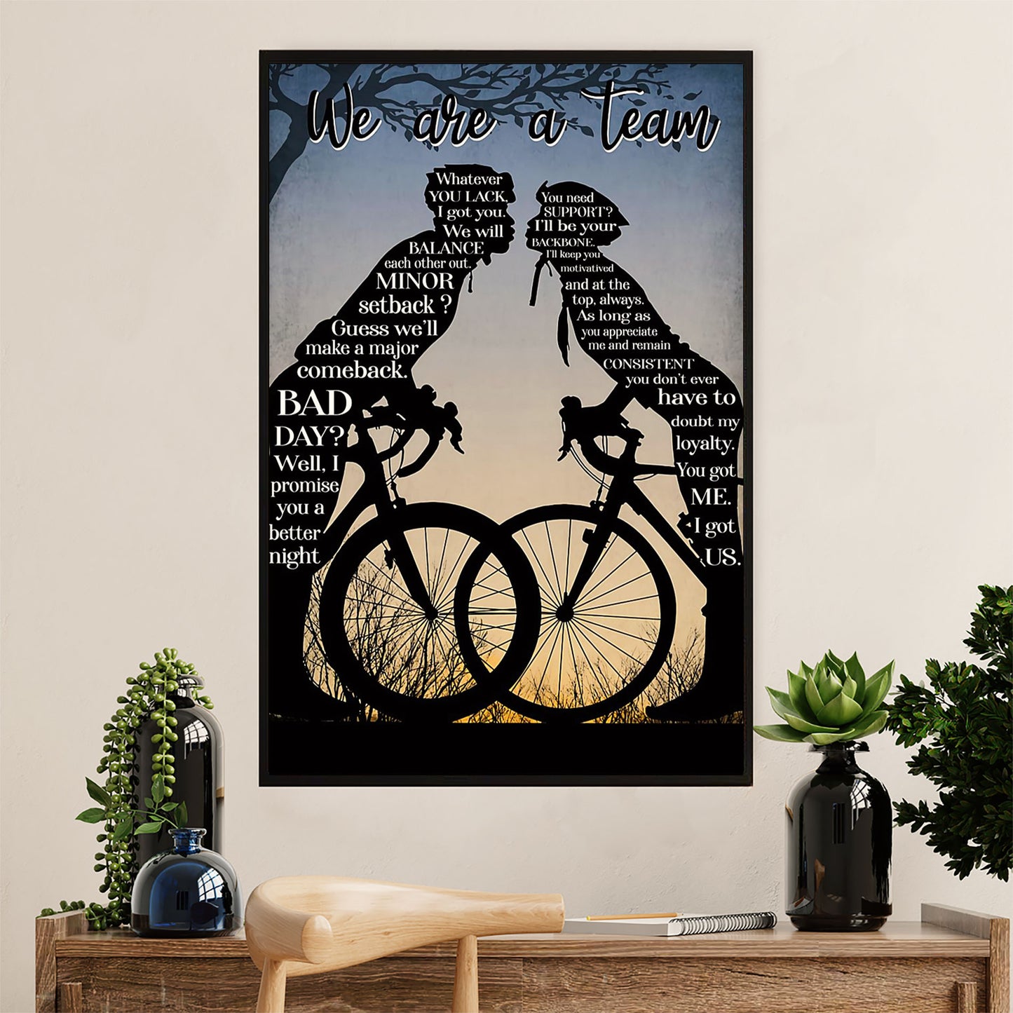 Cycling, Mountain Biking Canvas Wall Art Prints | Couple We're a Team | Home Décor Gift for Cycler