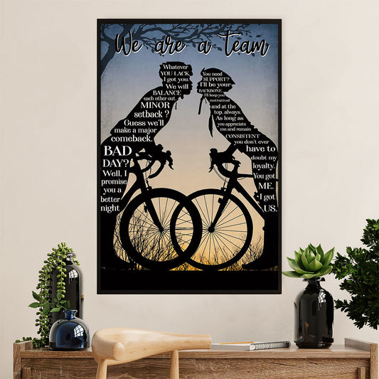 Cycling, Mountain Biking Canvas Wall Art Prints | Couple We're a Team | Home Décor Gift for Cycler