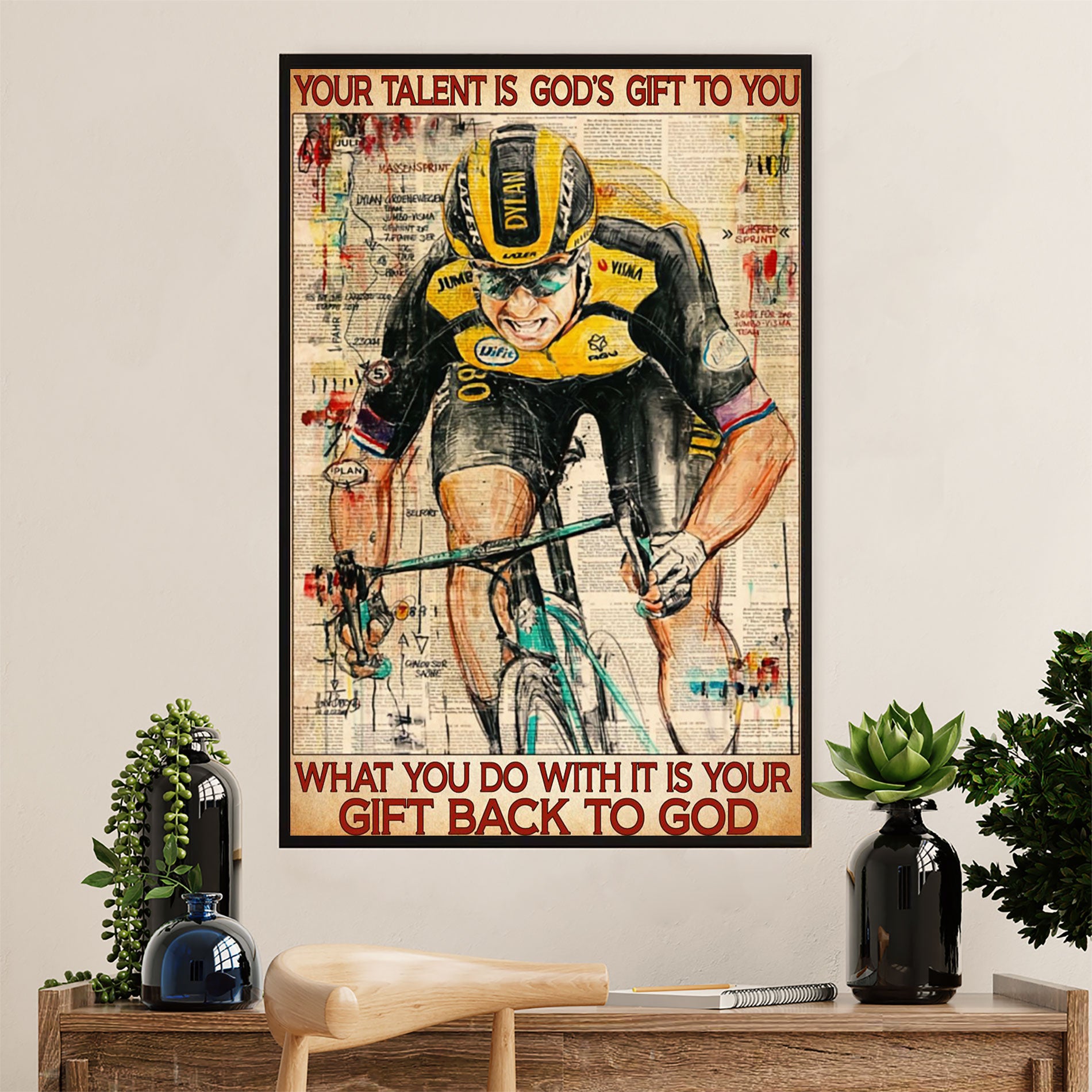 Cycling, Mountain Biking Canvas Wall Art Prints | Your Talent is God's Gift | Home Décor Gift for Cycler