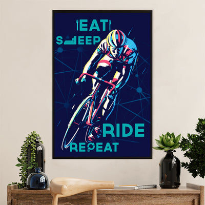 Cycling, Mountain Biking Canvas Wall Art Prints | Eat Sleep Ride Repeat | Home Décor Gift for Cycler