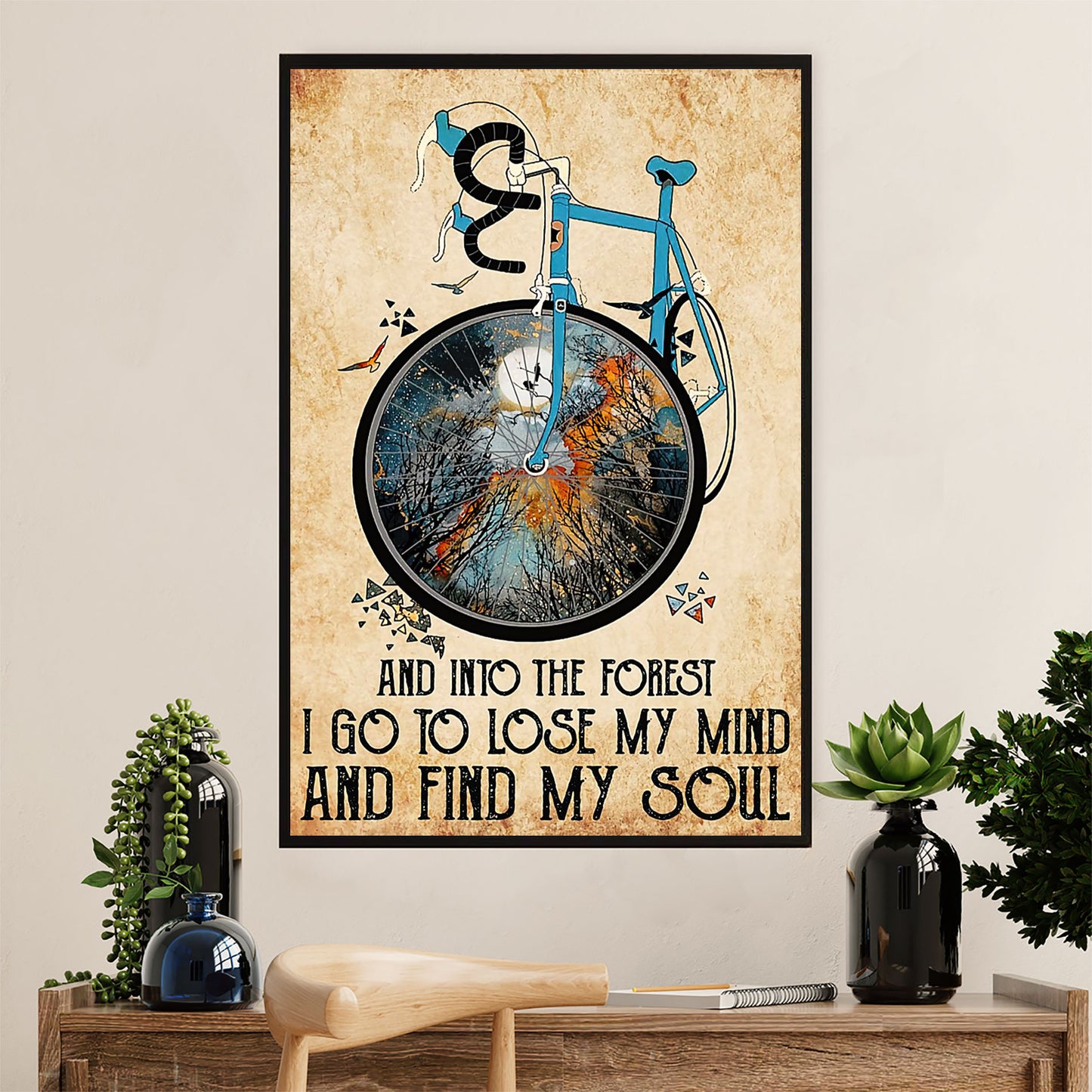 Cycling, Mountain Biking Poster Prints | Into The Forest | Wall Art Gift for Cycler