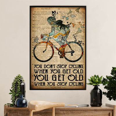 Cycling, Mountain Biking Canvas Wall Art Prints | Get Old When Stop Cycling | Home Décor Gift for Cycler