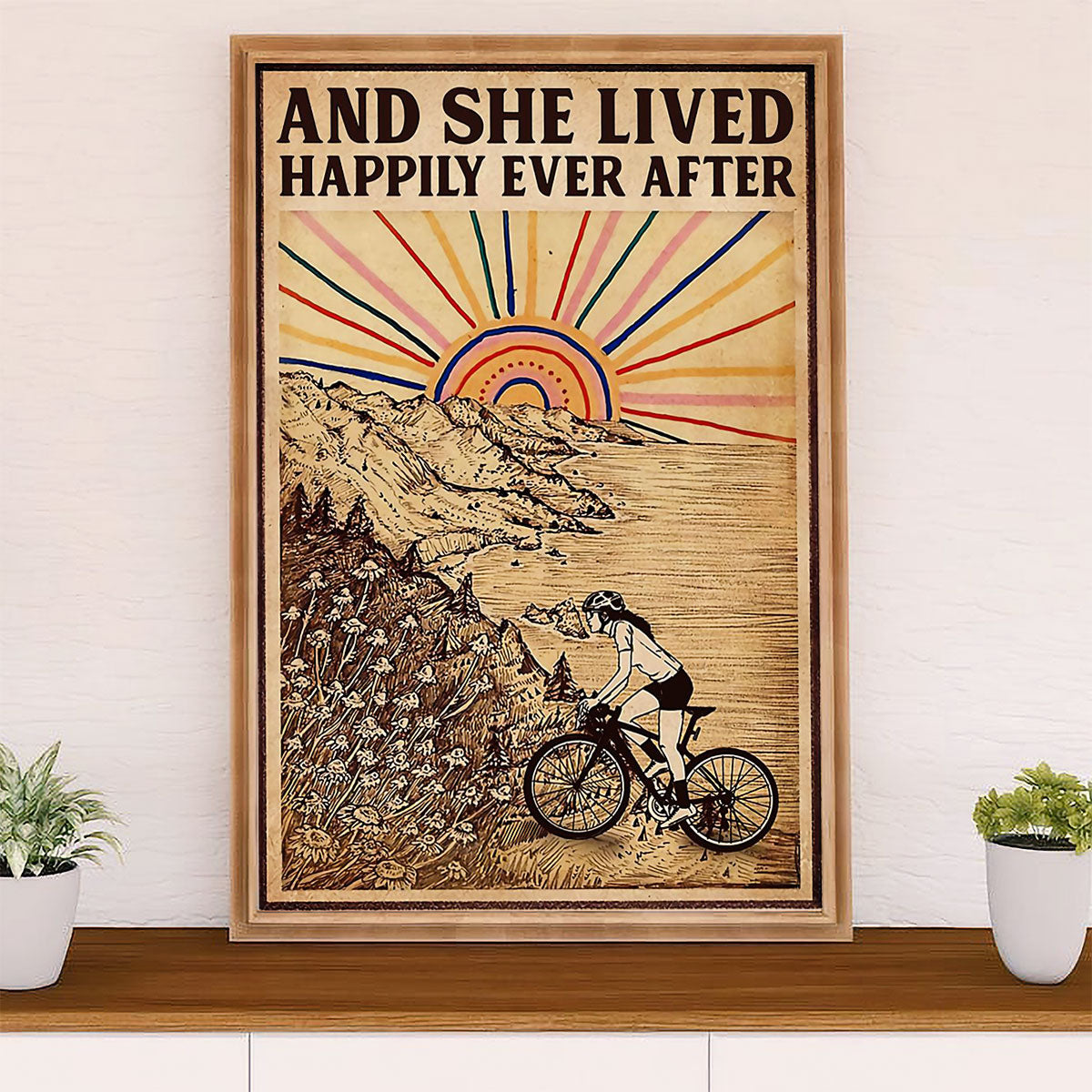 Cycling, Mountain Biking Canvas Wall Art Prints | She Lived Happily | Home Décor Gift for Cycler