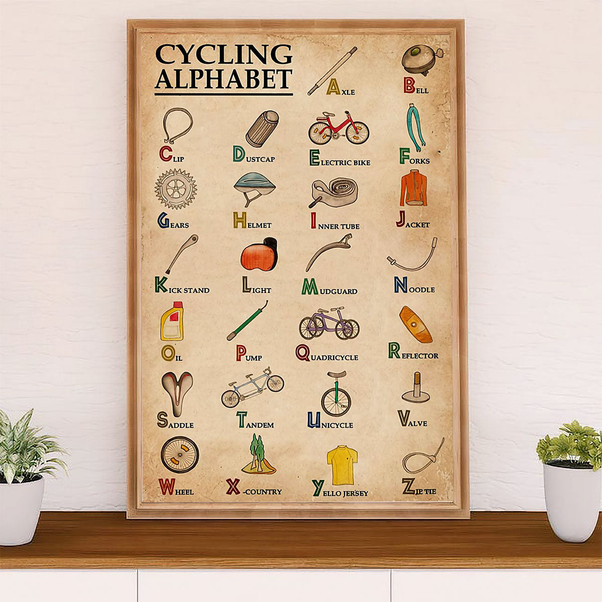 Cycling, Mountain Biking Canvas Wall Art Prints | Cycling Alphabet | Home Décor Gift for Cycler