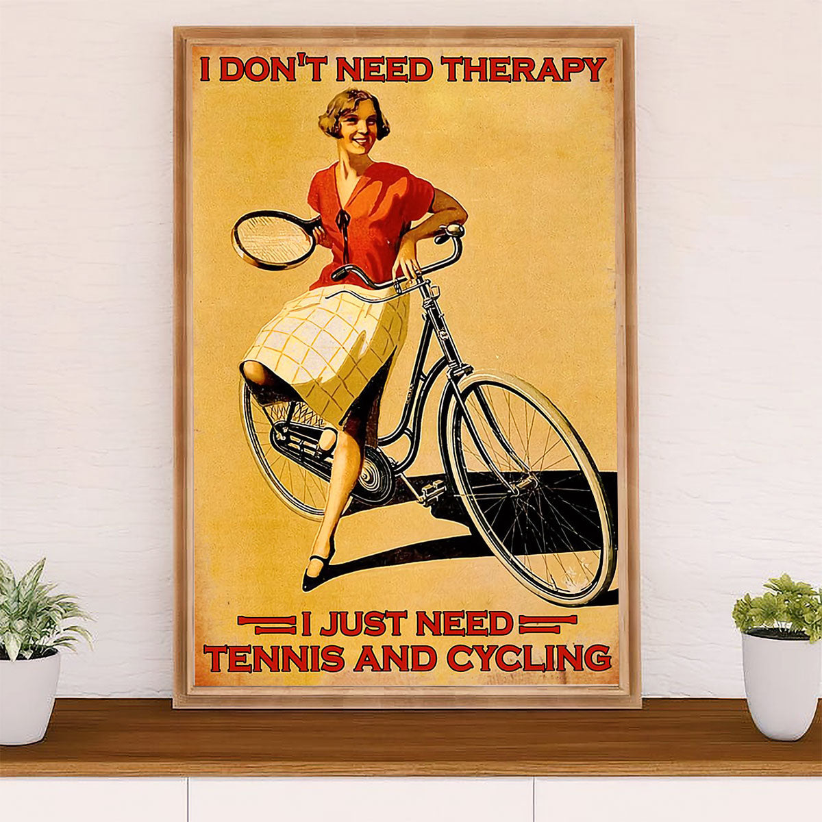 Cycling, Mountain Biking Poster Prints | Woman Loves Tennis & Cycling | Wall Art Gift for Cycler