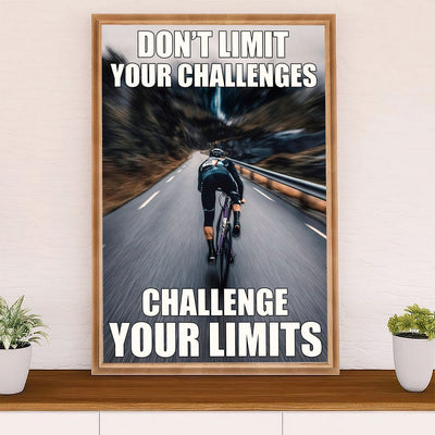 Cycling, Mountain Biking Canvas Wall Art Prints | Challenge Your Limits | Home Décor Gift for Cycler