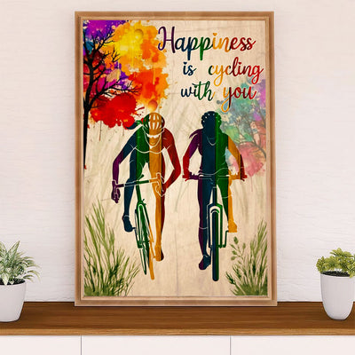 Cycling, Mountain Biking Poster Prints | Happiness is | Wall Art Gift for Cycler