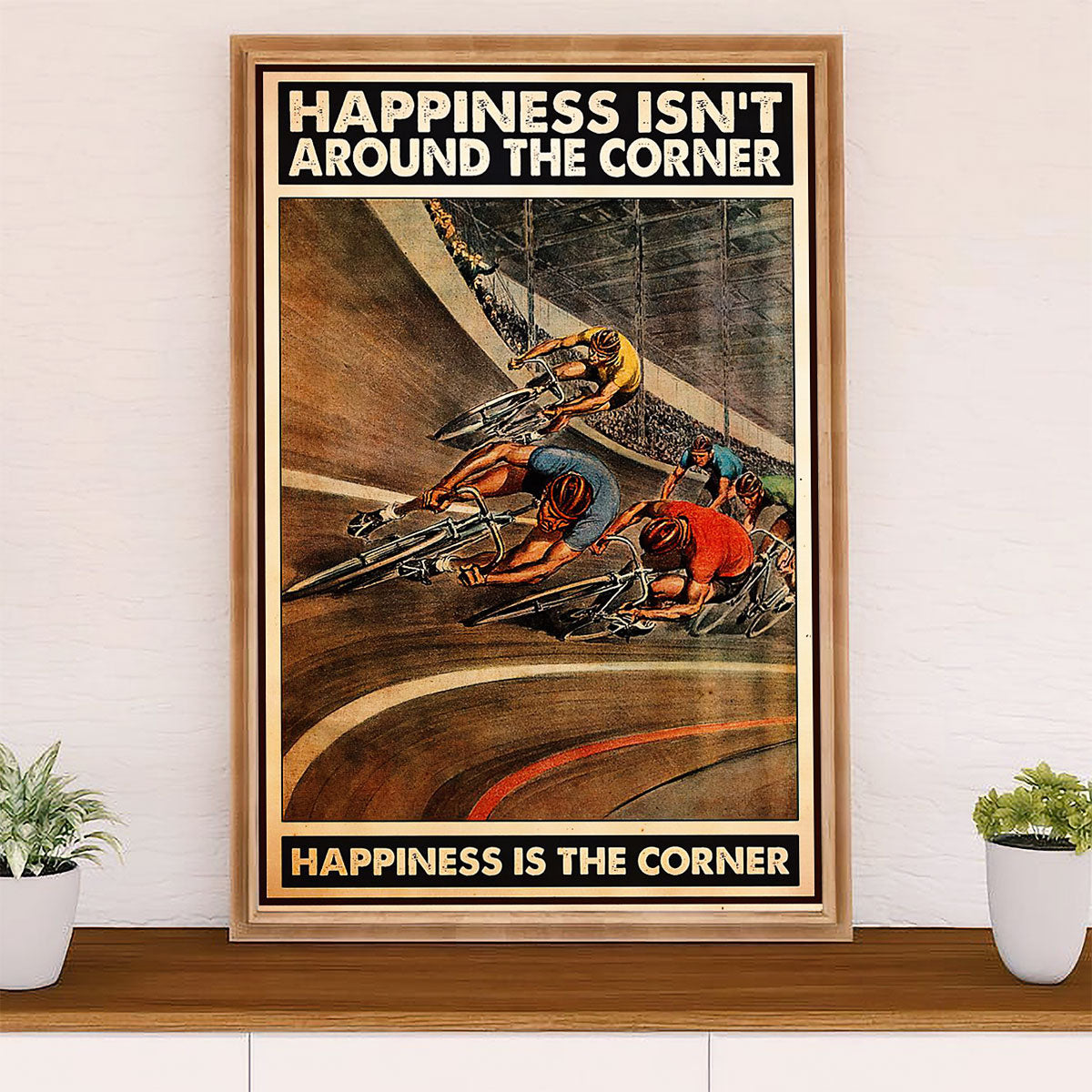 Cycling, Mountain Biking Canvas Wall Art Prints | Happiness is The Corner | Home Décor Gift for Cycler