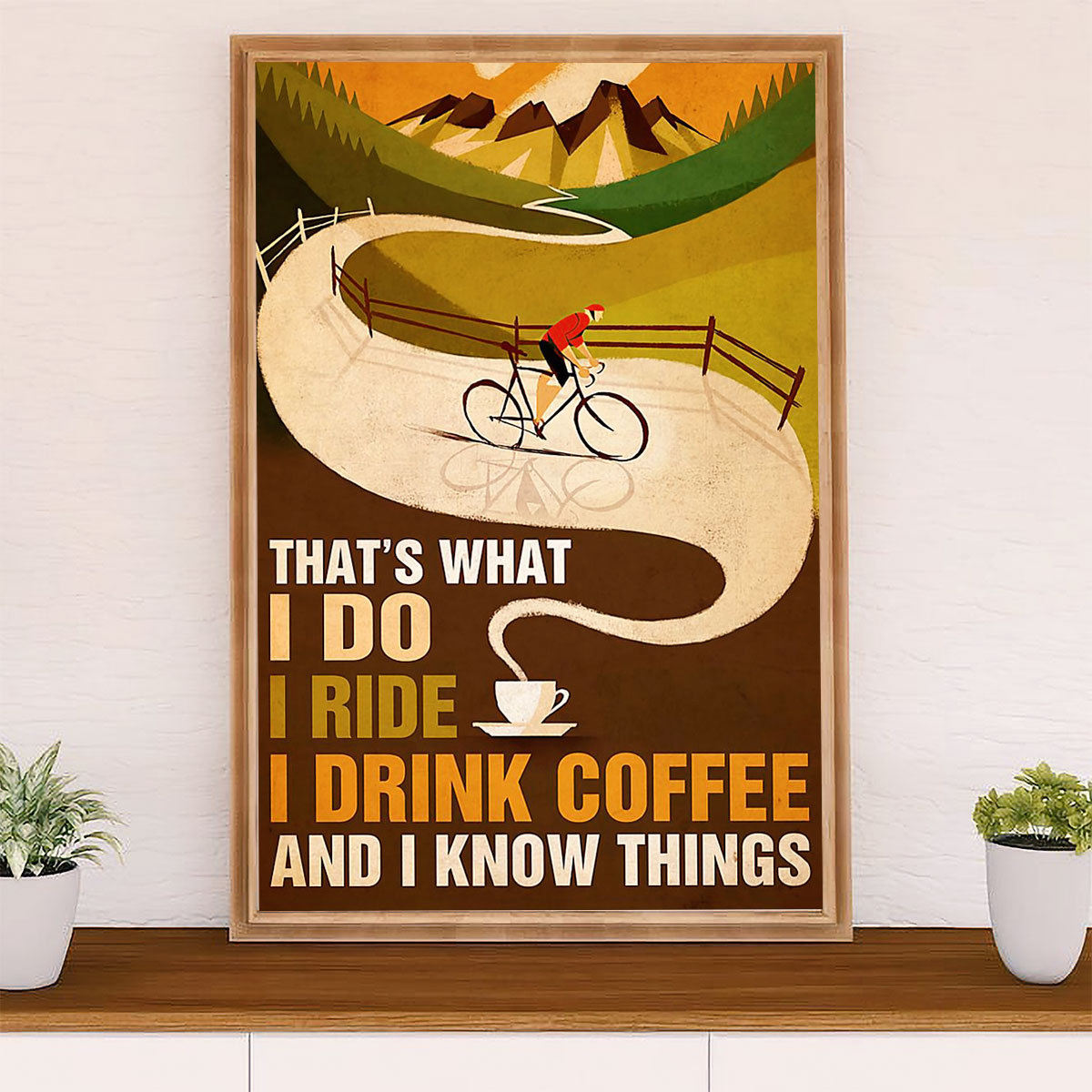 Cycling, Mountain Biking Poster Prints | Loves Coffee & Riding | Wall Art Gift for Cycler