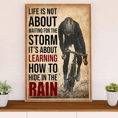 Cycling, Mountain Biking Canvas Wall Art Prints | Hide in the Rain | Home Décor Gift for Cycler