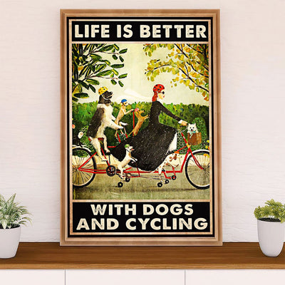 Cycling, Mountain Biking Poster Prints | Woman Loves Dogs & Cycling | Wall Art Gift for Cycler