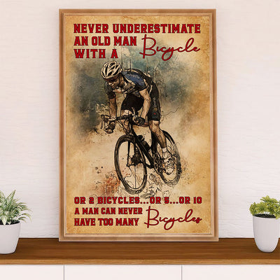 Cycling, Mountain Biking Poster Prints | Never Underestimate An Old Man | Wall Art Gift for Cycler