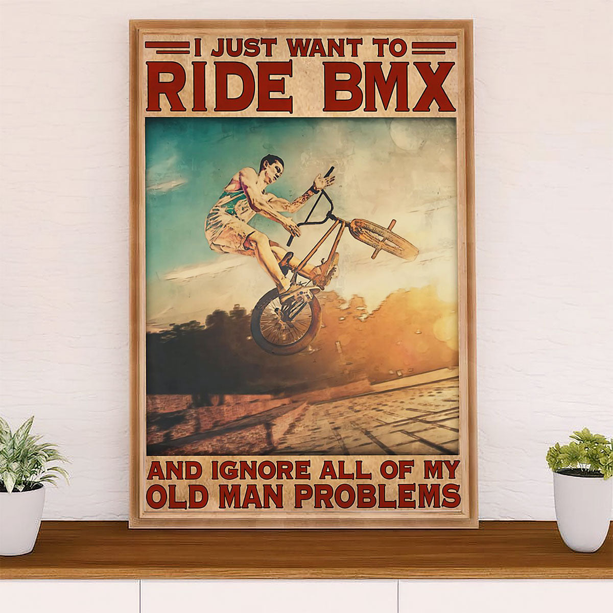 Cycling, Mountain Biking Canvas Wall Art Prints | Old Man Rides BMX | Home Décor Gift for Cycler