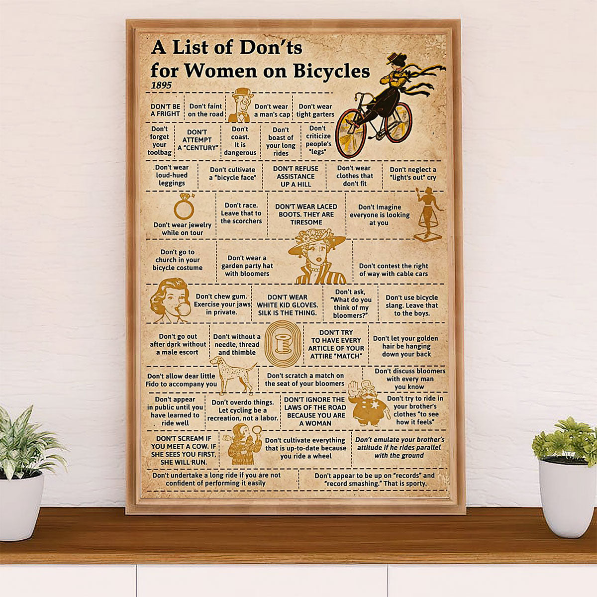 Cycling, Mountain Biking Canvas Wall Art Prints | List of Don'ts for Women | Home Décor Gift for Cycler