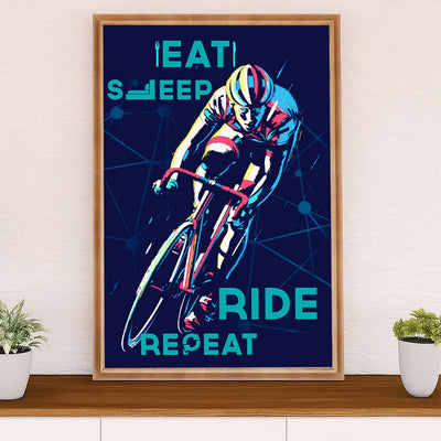 Cycling, Mountain Biking Canvas Wall Art Prints | Eat Sleep Ride Repeat | Home Décor Gift for Cycler