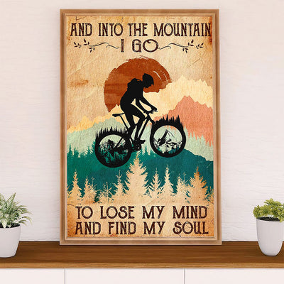 Cycling, Mountain Biking Poster Prints | Into The Mountain | Wall Art Gift for Cycler