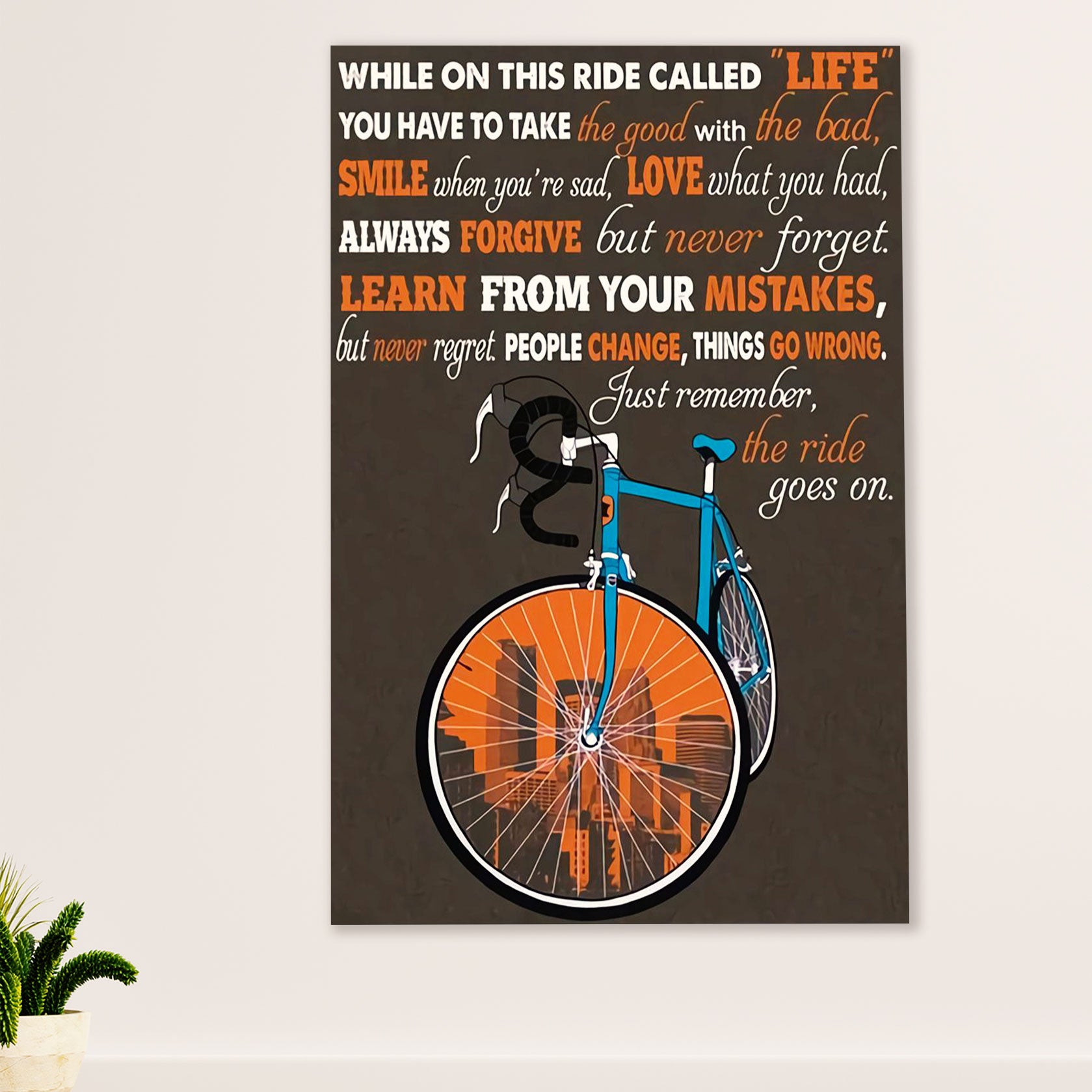 Cycling, Mountain Biking Canvas Wall Art Prints | Smile Love Forgive | Home Décor Gift for Cycler