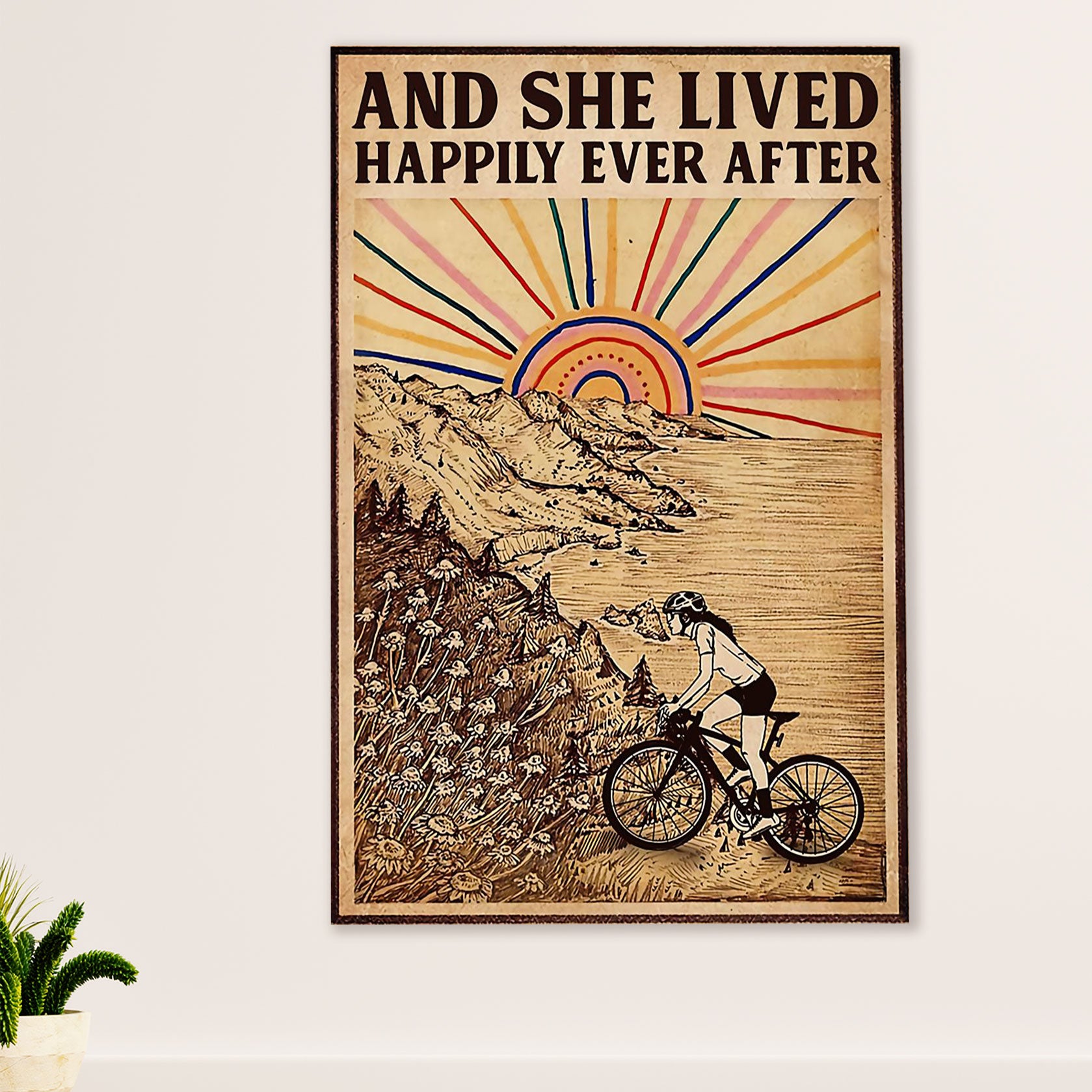 Cycling, Mountain Biking Canvas Wall Art Prints | She Lived Happily | Home Décor Gift for Cycler