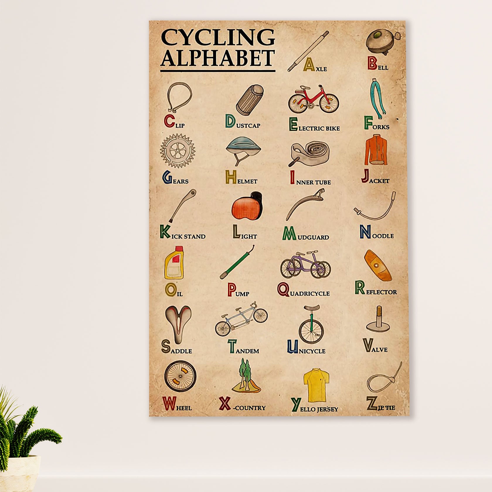 Cycling, Mountain Biking Poster Prints | Cycling Alphabet | Wall Art Gift for Cycler