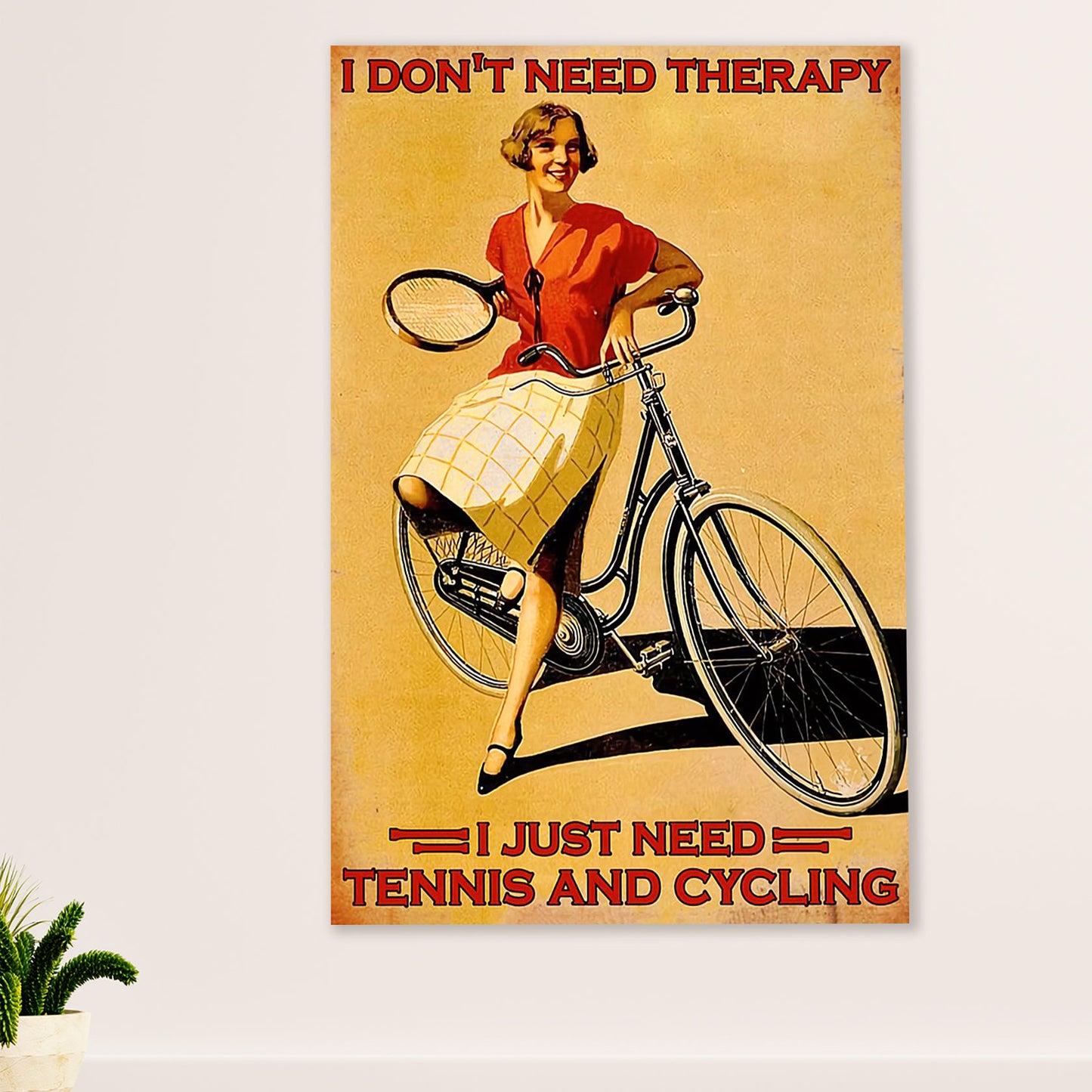 Cycling, Mountain Biking Poster Prints | Woman Loves Tennis & Cycling | Wall Art Gift for Cycler