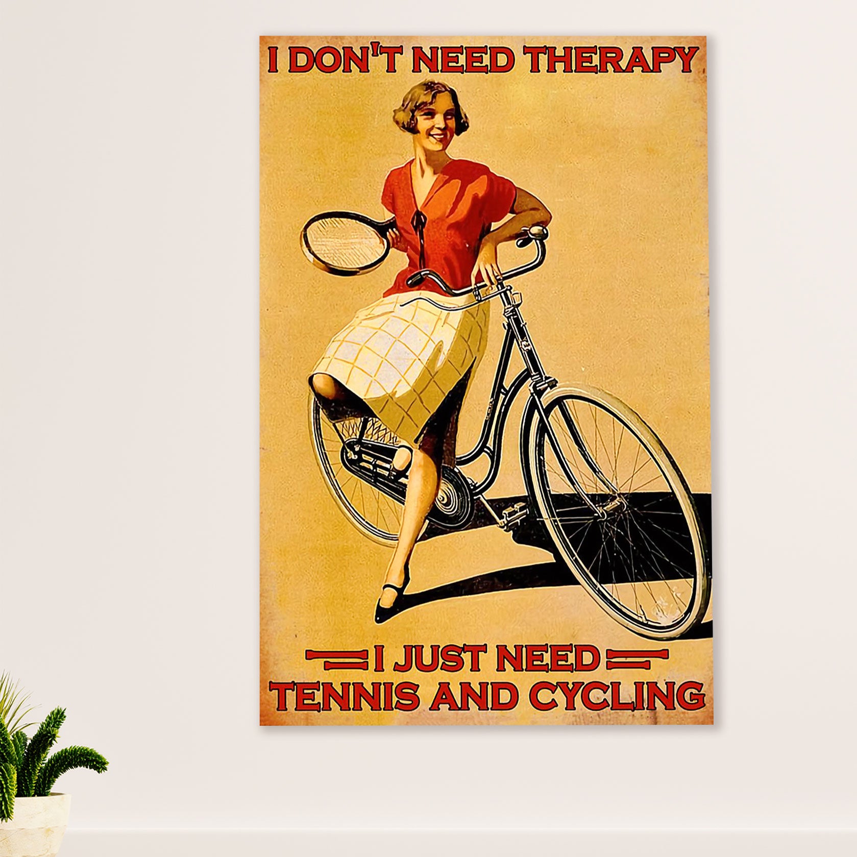 Cycling, Mountain Biking Poster Prints | Woman Loves Tennis & Cycling | Wall Art Gift for Cycler