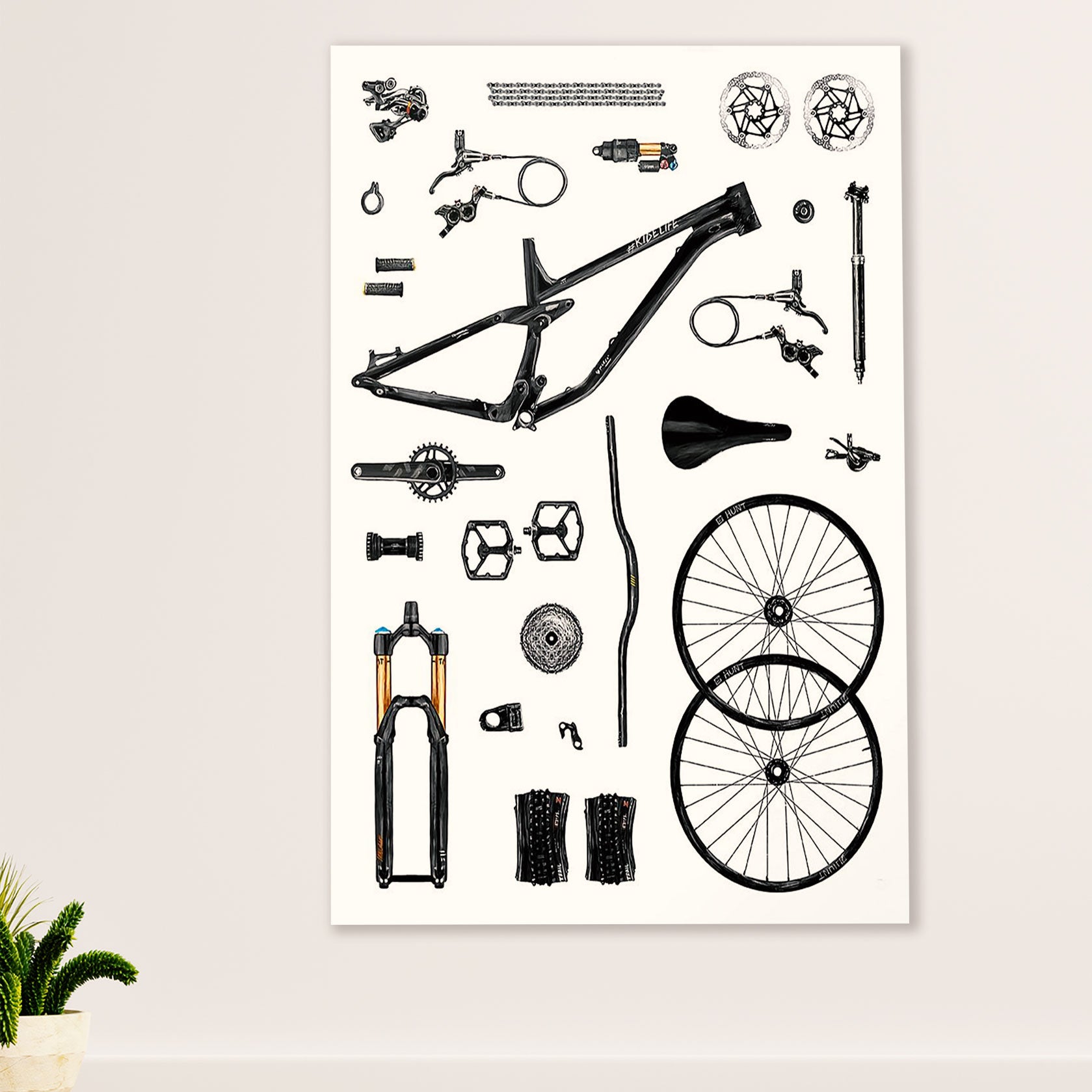 Cycling, Mountain Biking Poster Prints | Cycle Parts | Wall Art Gift for Cycler