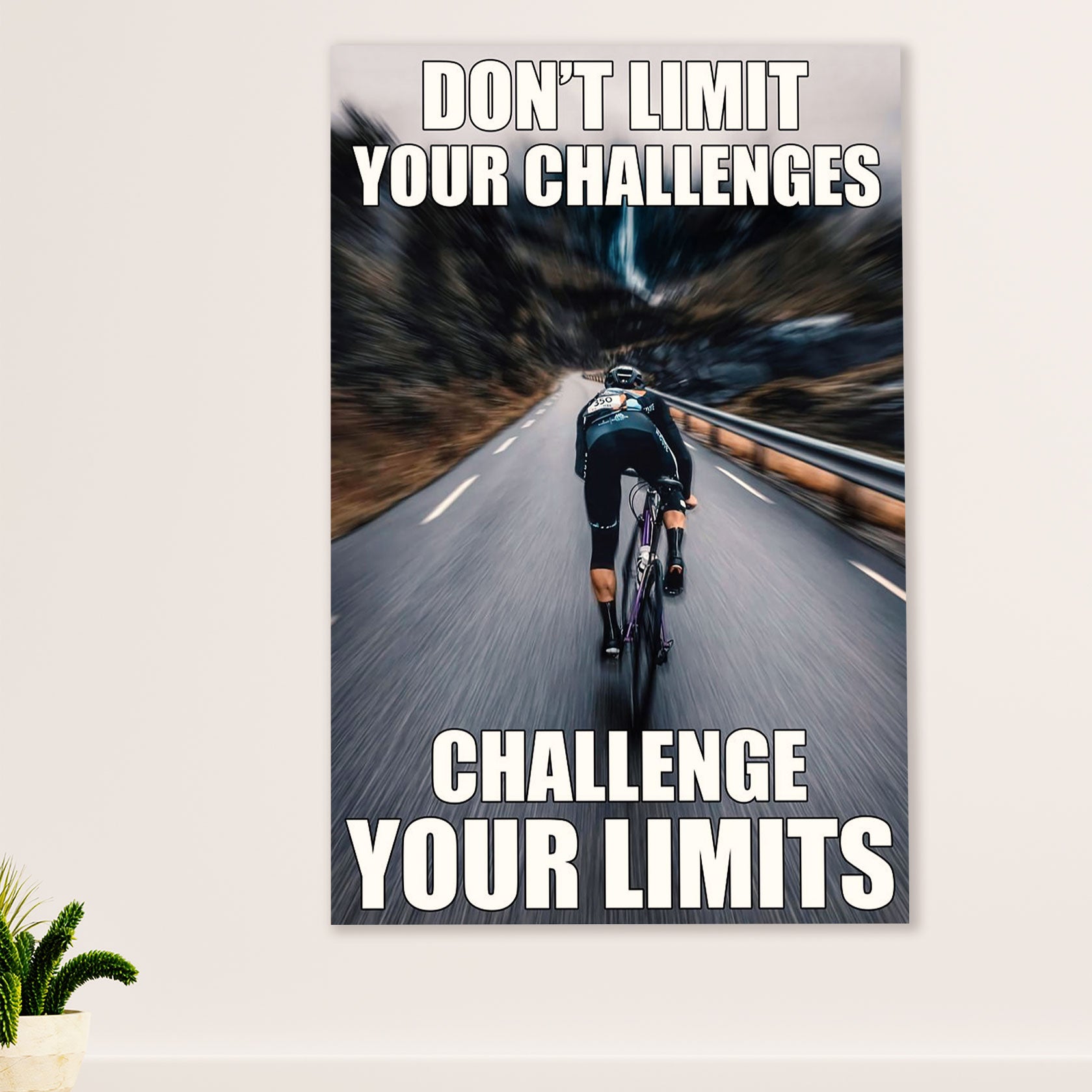 Cycling, Mountain Biking Canvas Wall Art Prints | Challenge Your Limits | Home Décor Gift for Cycler