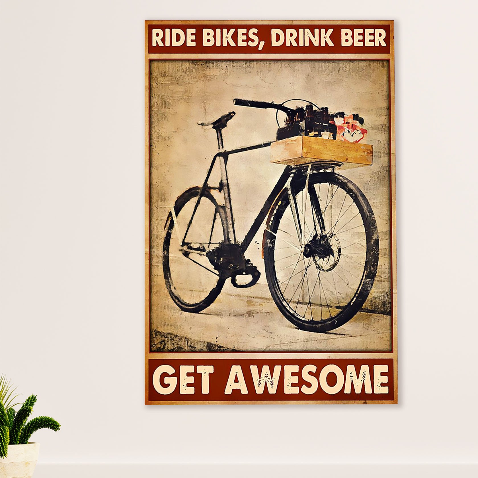 Cycling, Mountain Biking Canvas Wall Art Prints | Ride Bikes Drink Beer | Home Décor Gift for Cycler
