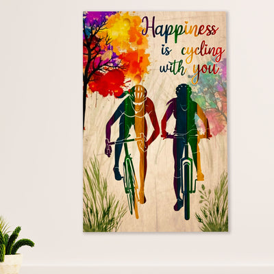 Cycling, Mountain Biking Canvas Wall Art Prints | Happiness is | Home Décor Gift for Cycler