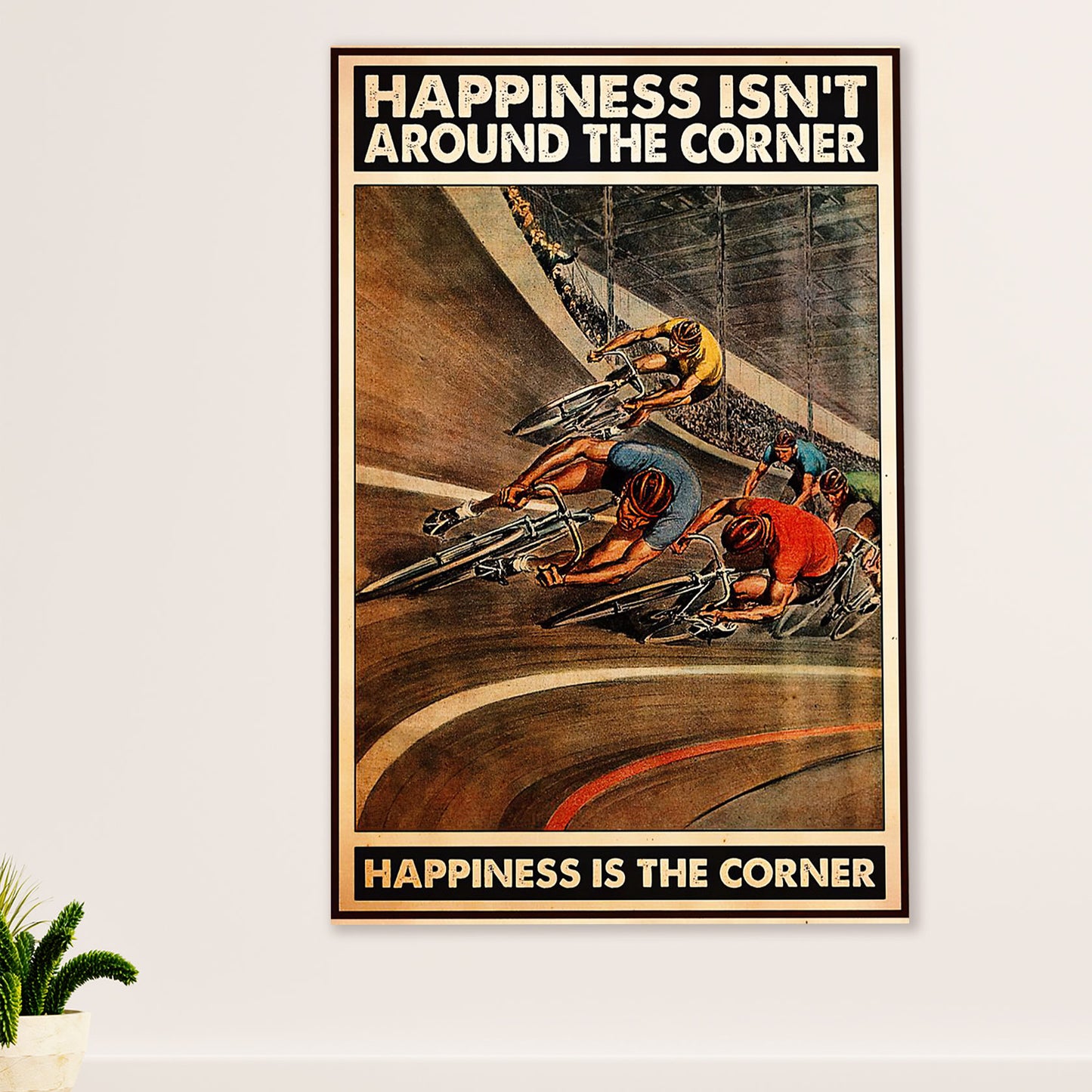 Cycling, Mountain Biking Canvas Wall Art Prints | Happiness is The Corner | Home Décor Gift for Cycler