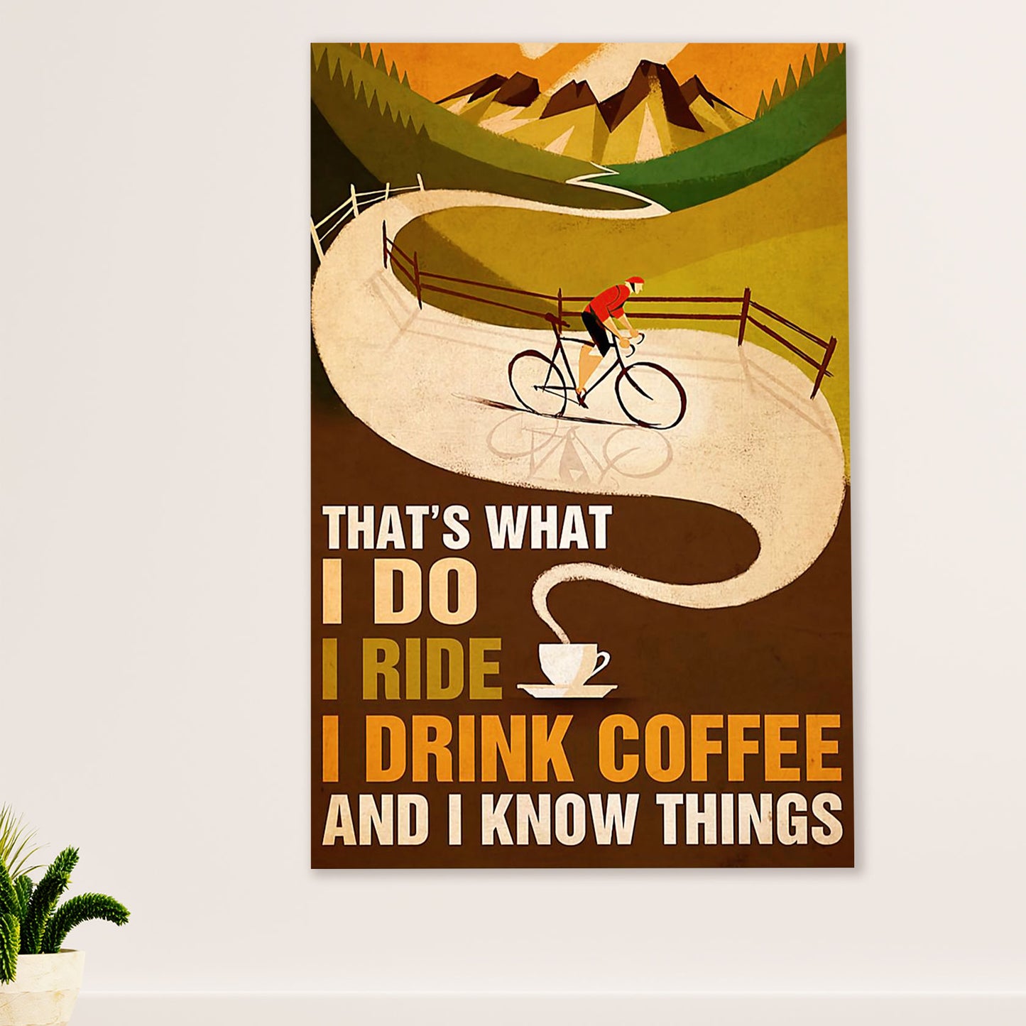 Cycling, Mountain Biking Poster Prints | Loves Coffee & Riding | Wall Art Gift for Cycler
