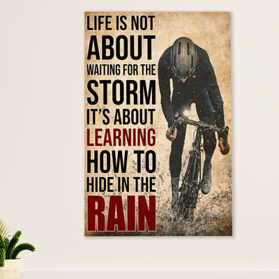 Cycling, Mountain Biking Canvas Wall Art Prints | Hide in the Rain | Home Décor Gift for Cycler