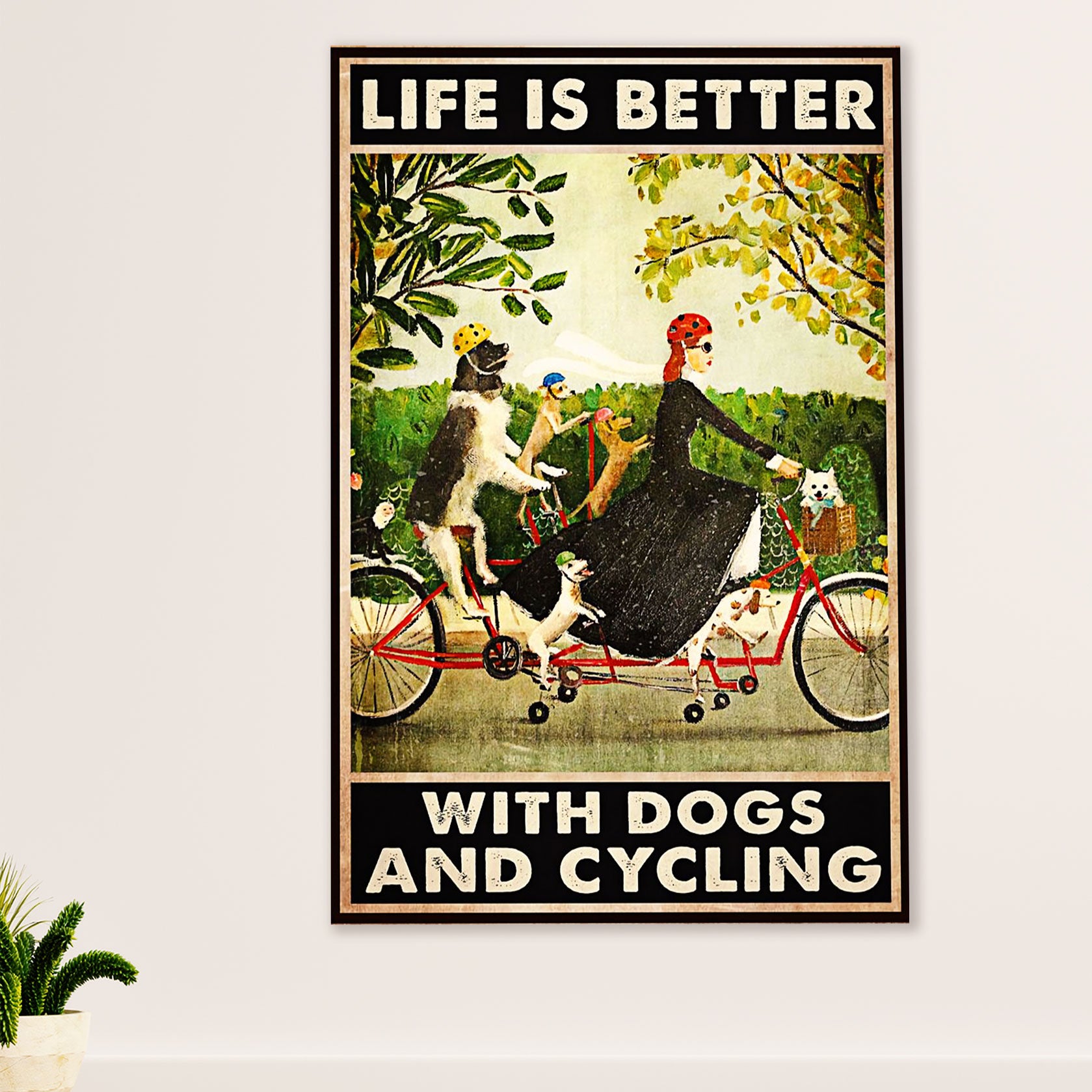 Cycling, Mountain Biking Poster Prints | Woman Loves Dogs & Cycling | Wall Art Gift for Cycler