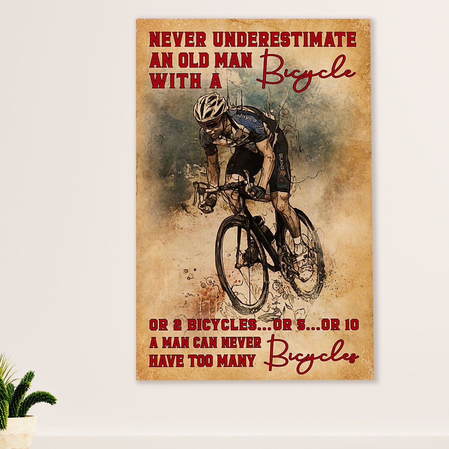 Cycling, Mountain Biking Canvas Wall Art Prints | Never Underestimate An Old Man | Home Décor Gift for Cycler