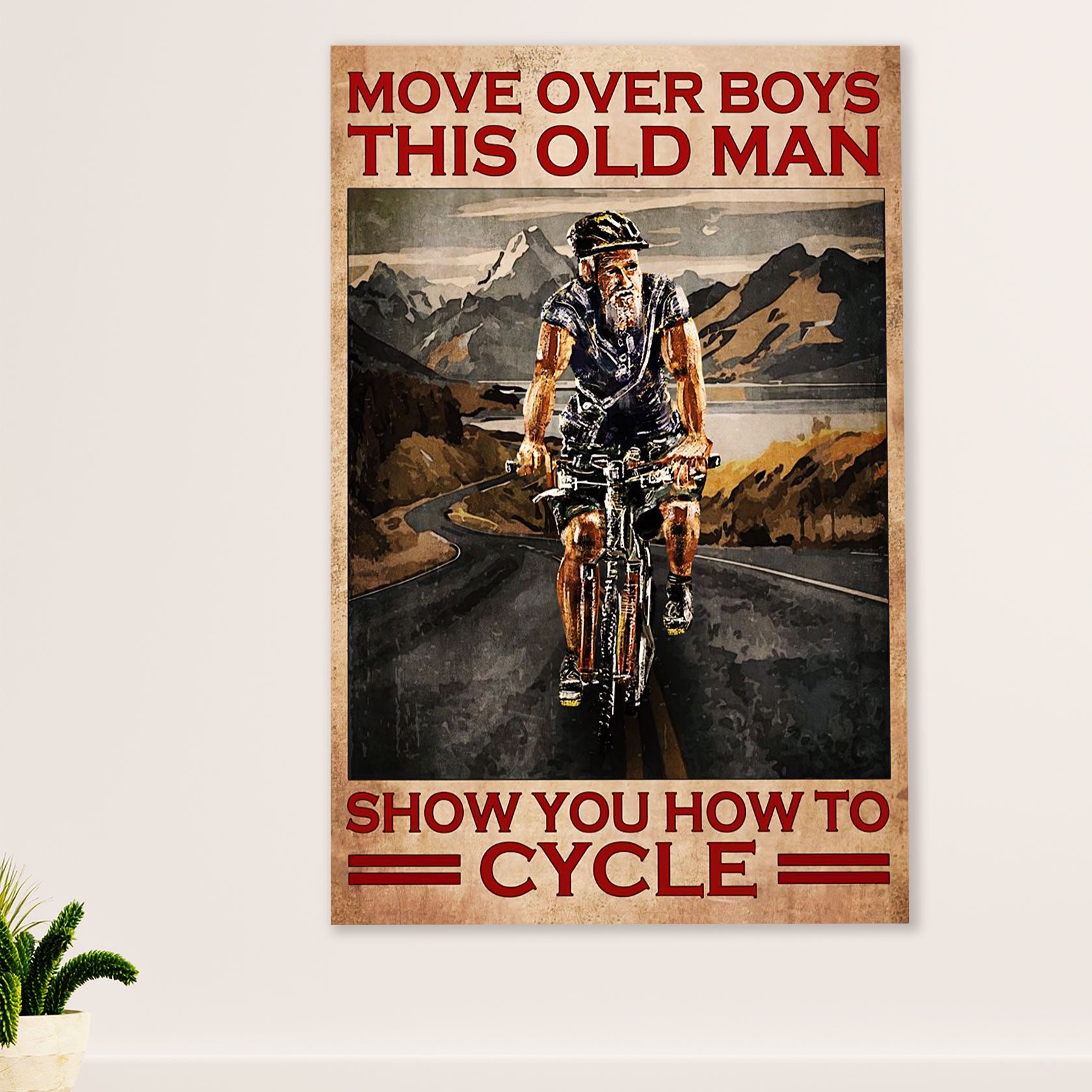 Cycling, Mountain Biking Canvas Wall Art Prints | Old Man Cycles | Home Décor Gift for Cycler