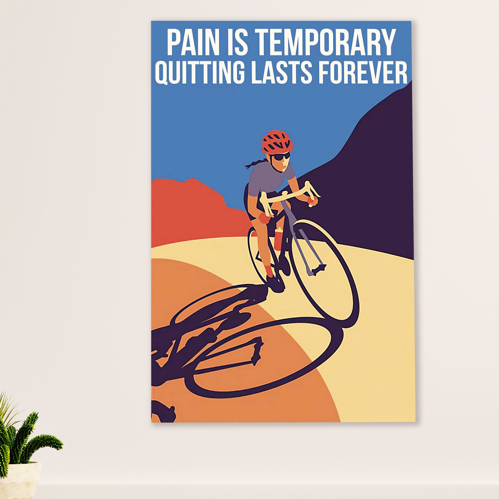 Cycling, Mountain Biking Canvas Wall Art Prints | Pain Is Temporary | Home Décor Gift for Cycler